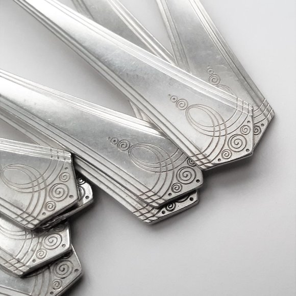 Oxford Silverplate Aurora Pattern 1930s Art Deco Flatware Oneida 28 Pieces - Picture 3 of 16